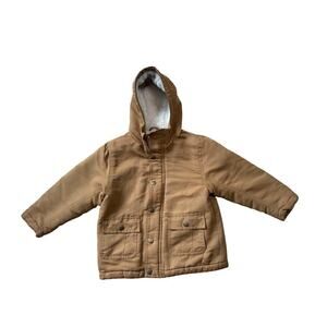 BASS PRO SHOPS boys Tan hooded winter coat, size 4T, fuzzy interior